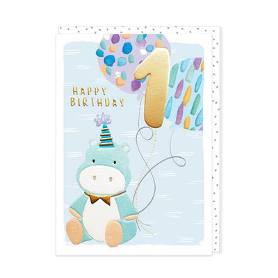 Age 1 Birthday Card: Hippo-Baby Gifts-Toys-Mornington Peninsula
