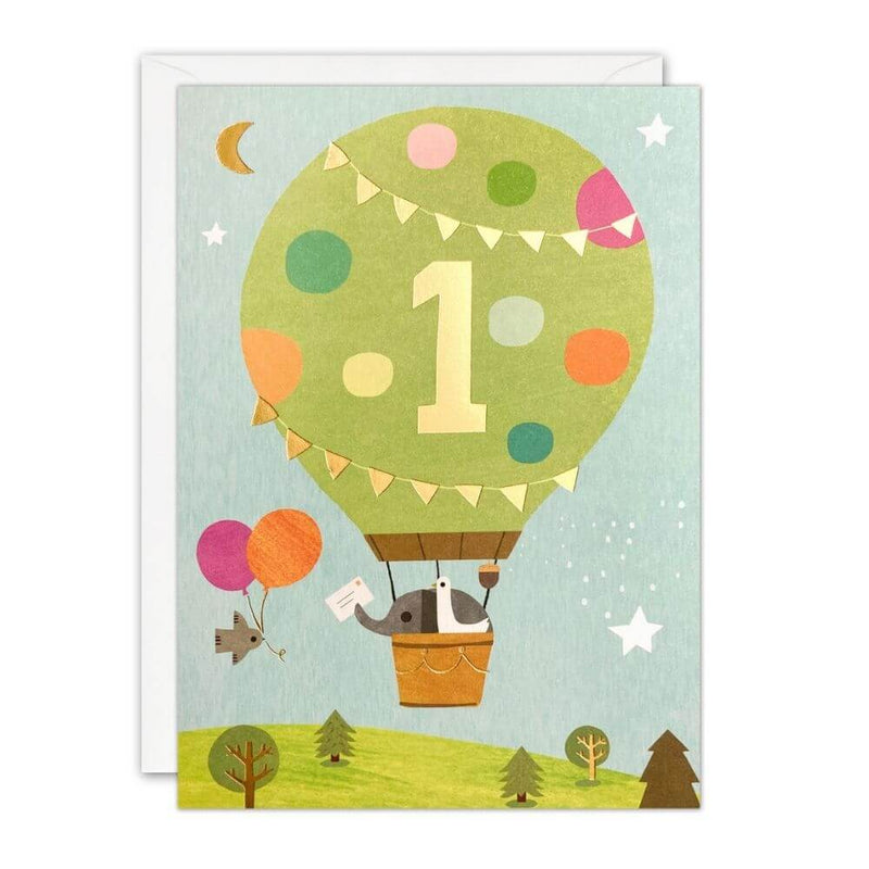 Age 1 - Hot Air Balloon Birthday Card-Baby Gifts-Toys-Mornington Peninsula