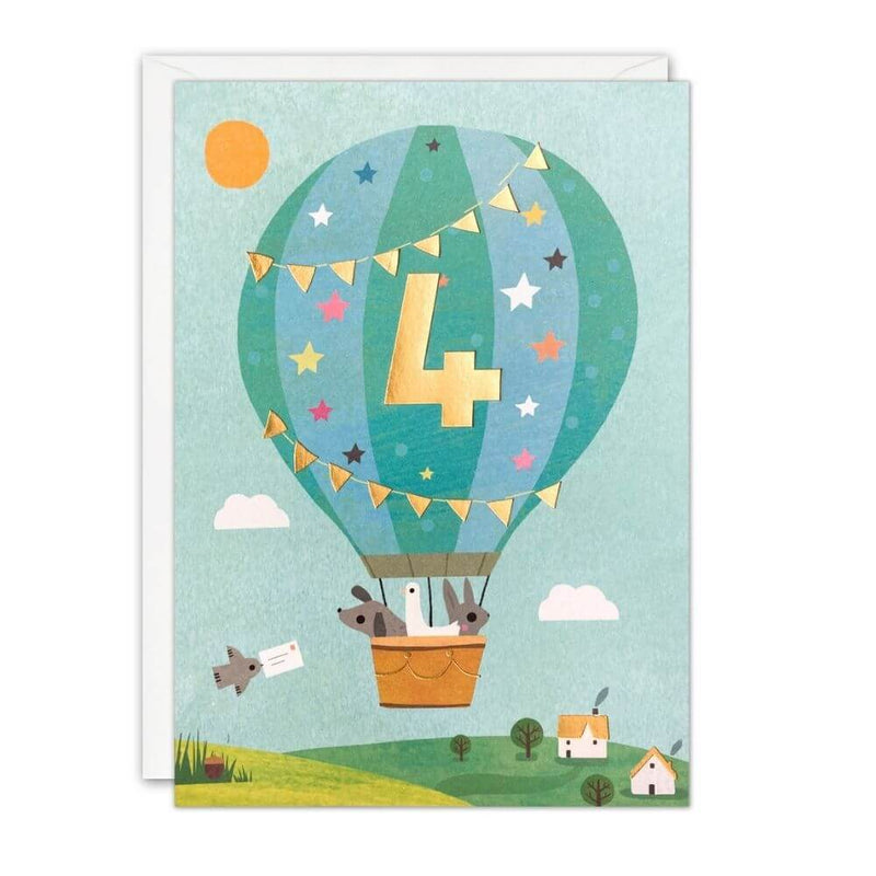 Age 4 - Hot Air Balloon Birthday Card-Baby Gifts-Toys-Mornington Peninsula