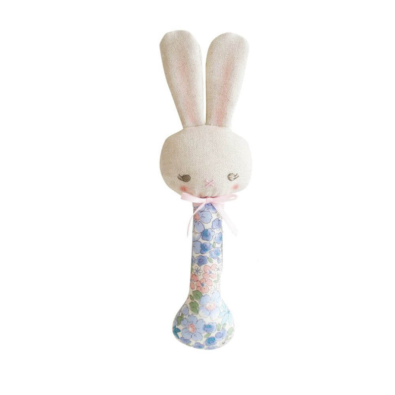 Baby Gifts-Mornington-Balnarring-Alimrose Liberty Blue Bunny Stick Rattle-The Enchanted Child