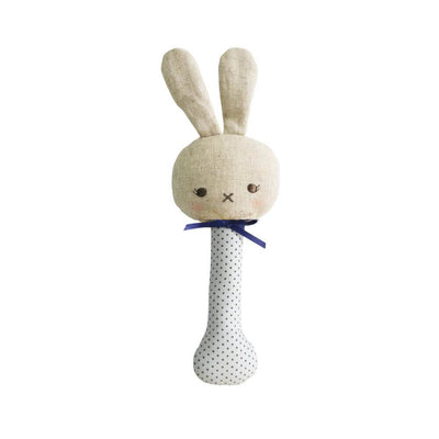 Baby Gifts-Mornington-Balnarring-Alimrose Navy Spot Bunny Stick Rattle-The Enchanted Child