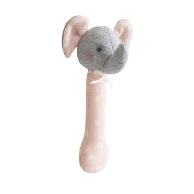 Baby Gifts-Mornington-Balnarring-Alimrose Pink Spot Elephant Stick Rattle-The Enchanted Child