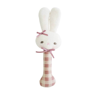 Baby Gifts & Toys-Mornington-Balnarring-Alimrose Rose Check Bunny Stick Rattle-The Enchanted Child