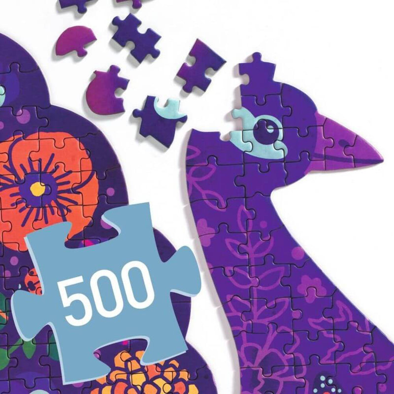 Djeco Peacock Shaped 500pc Art Puzzle-baby_clothes-baby_gifts-toys-Mornington_Peninsula-Australia