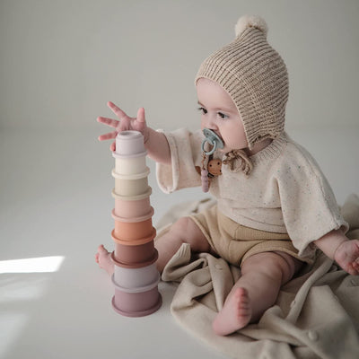 Baby Gifts-Mornington-Balnarring-Mushie Petal Pink Stacking Cups-The Enchanted Child