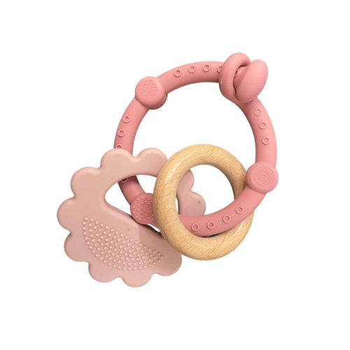 Wonder Tribe Silicone & Beech Wood Lion Teether, Pink
