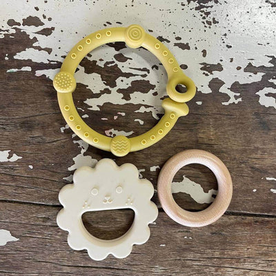 Wonder Tribe Silicone & Beech Wood Lion Teether, Sand-Baby Gifts-Toys-Mornington-Balnarring-The Enchanted Child
