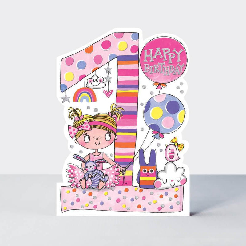 Age 1 Birthday Card: Pink Balloons