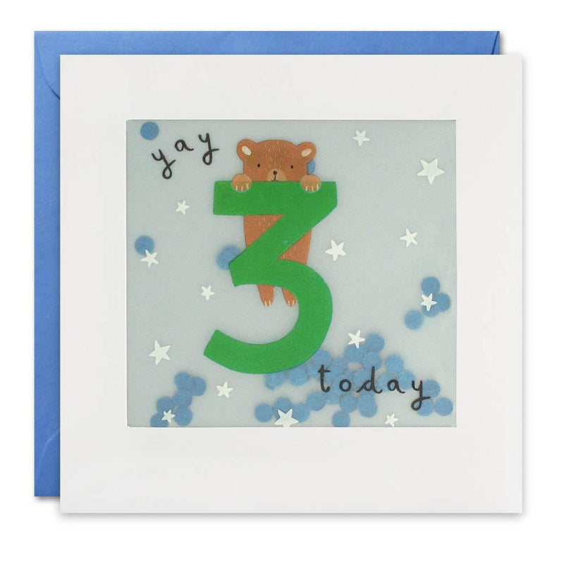 Age 3 Bear Paper Shakies Birthday Card