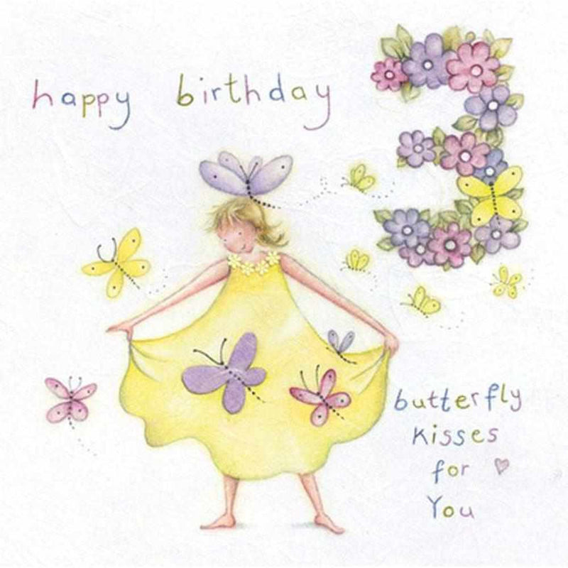 Age 3 Birthday Card: Butterfly Kisses