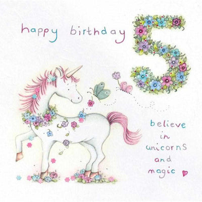 Age 5 Age 4 Birthday Card: Unicorns: Unicorns & Magic