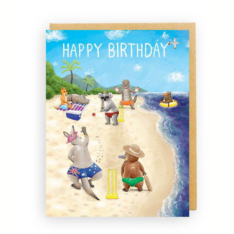 Beach Cricket Happy Birthday Card