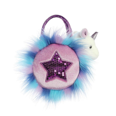 Fancy Pal Unicorn in Fluffy Purple Star Bag