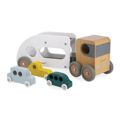 Janod Wooden Car Carrier + Vehicles-Baby Gifts-Kids Toys-Mornington Peninsula