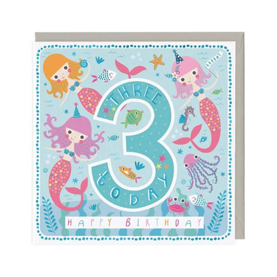 Age 3 Birthday Card: Happy Mermaids